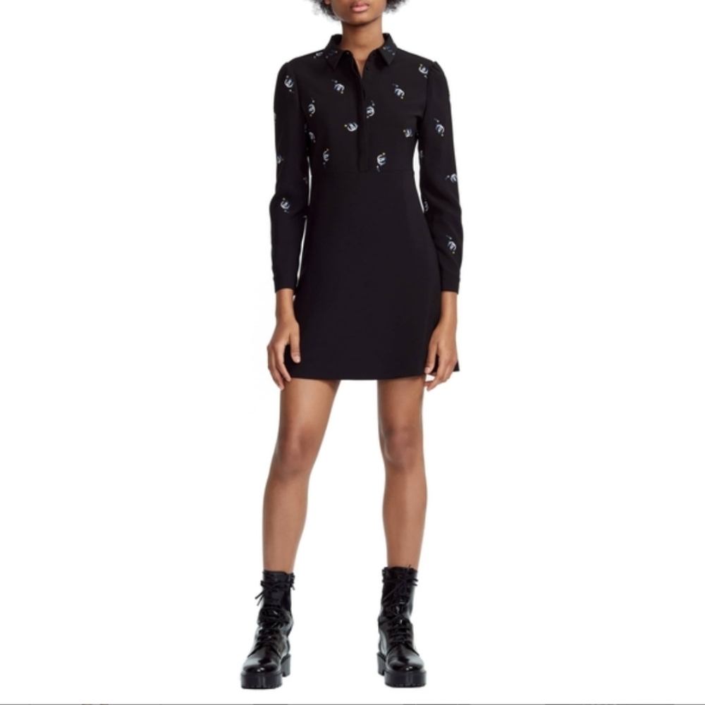 Maje Riwest Embroidered Cotton Shirtdress Size 1 / Small